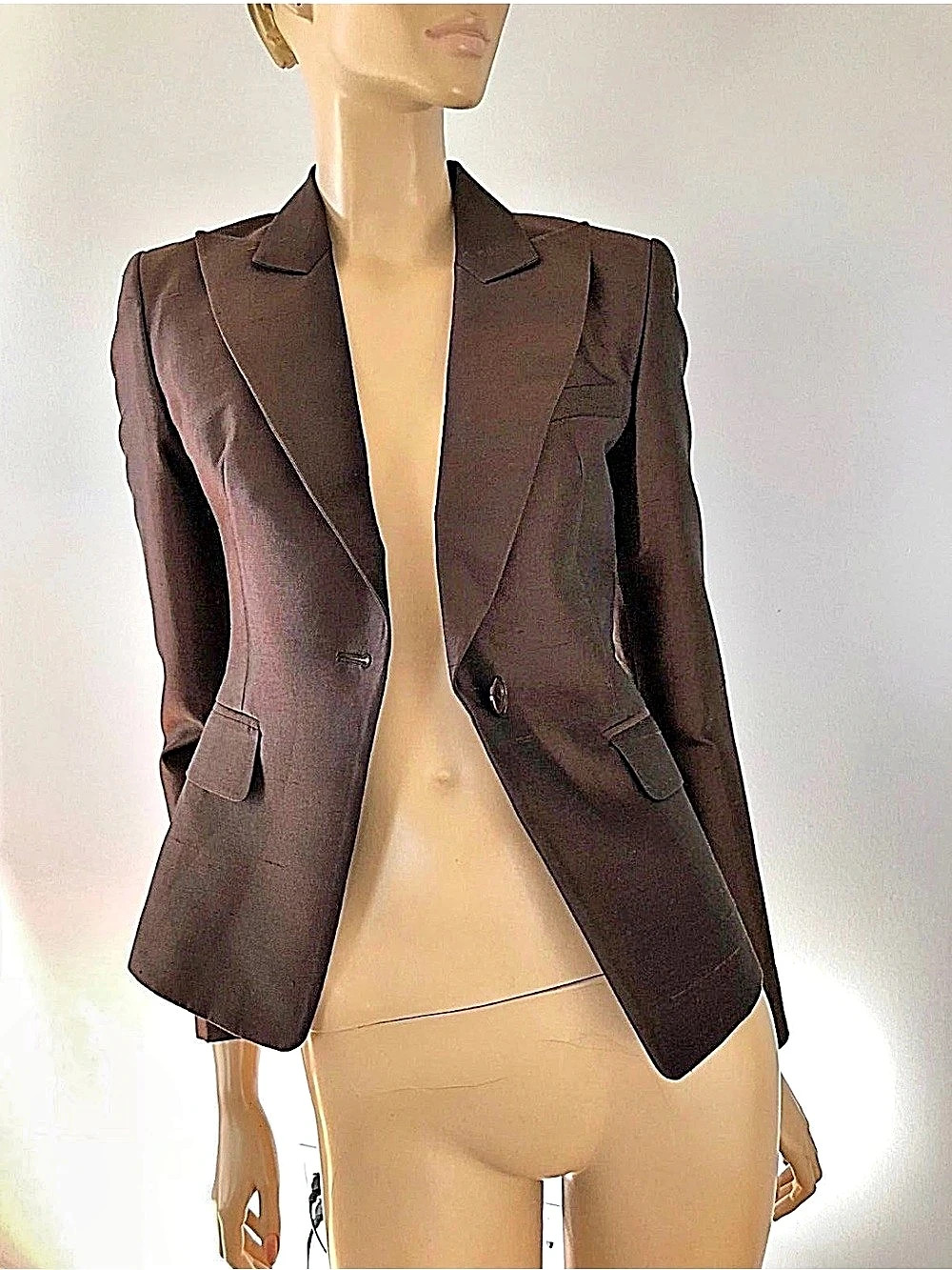 Michael Kors Collection Chocolate Brown Tailored Blazer Size 2 Like New - Picture 5 of 8